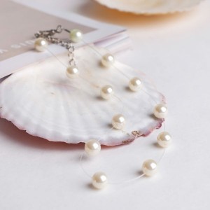 Бусы на леске жемчуг, шар №8 цвет молочный, цвет серебристый, 30см