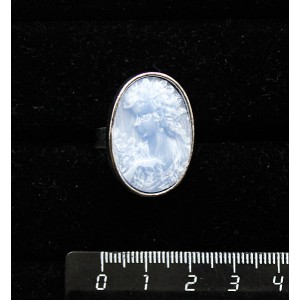 Кольцо с крафтовой смолой, цвет голубой, кабошон "камея", овал 25х18мм, безразмерное