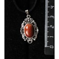 Кулон из авантюрина красного (иск.), основа "принцесса", овал 14х10мм