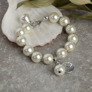 Браслет жемчуг "Сказка" дерево, шар 12, цвет молочный, цвет серебристый