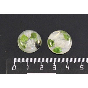 Волосатик и хромдиопсид, кабошон-мозаика круг 18мм