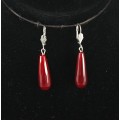 Серьги из агата красного (тонировка), капля 30х10мм огранка