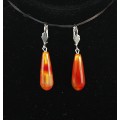 Серьги из агата оранжевого (тонировка), капля 30х10мм огранка