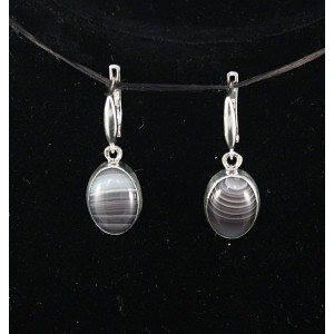 C925 Серьги 4.6г с агатом серо-коричневым (ботсванский), овал 14х10мм