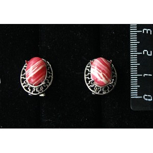 Серьги из агата красного (иск.), "греческие", родиум, 14х10мм, замок гвоздик+лапка