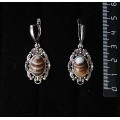 Серьги из агата кофейного (тонировка), основа "принцесса", овал 14х10мм, швензы посеребрение