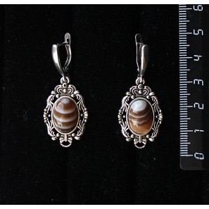 Серьги из агата кофейного (тонировка), основа "принцесса", овал 14х10мм, швензы посеребрение