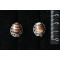 Серьги из агата кофейного (тонировка), "греческие", родиум, 14х10мм, замок гвоздик+лапка