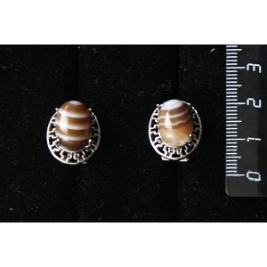 Серьги из агата кофейного (тонировка), "греческие", родиум, 14х10мм, замок гвоздик+лапка
