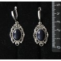 Серьги из авантюрина синего (иск.), основа "принцесса", овал 14х10мм, швензы посеребрение