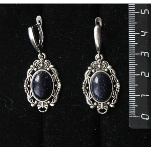 Серьги из авантюрина синего (иск.), основа "принцесса", овал 14х10мм, швензы посеребрение
