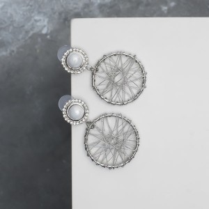 Серьги с жемчугом "Геометрия" параллельные, цвет белый, цвет серебристый