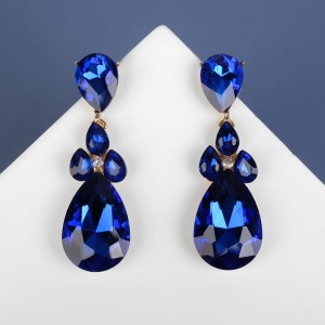 Серьги висячие со стразами "Вечеринка" цветок из капель, цвет сине-белый, цвет золотистый