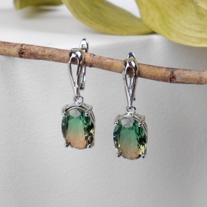 Серьги со стразами "Иллюзион" овал объёмный, цвет коричнево-зелёный, цвет серебристый Серьги со стразами "Иллюзион" овал объёмный, цвет коричнево-зелёный, цвет серебристый