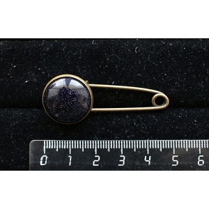 Брошь-булавка с авантюрином синим (синт.), круг 18мм, цвет бронза