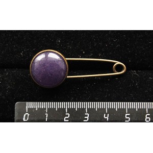 Брошь-булавка с кварцем тонированным, цвет аметист, круг 18мм, цвет бронза