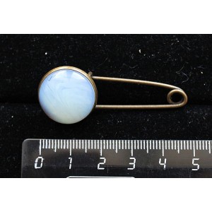 Брошь-булавка с опалом (синт.), круг 18мм, цвет бронза