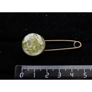 Брошь-булавка с хризолитом (кабошон-мозаика), круг 18мм, цвет бронза