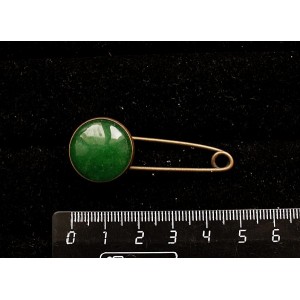 Брошь-булавка с кварцем тонированным цвет хризопраз, круг 18мм, цвет бронза