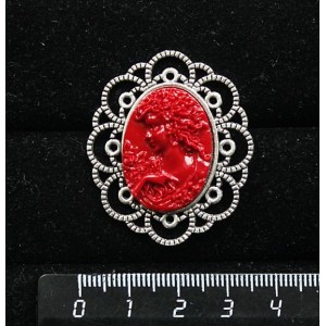 Брошь из крафтовой смолы, цвет красный, кабошон "камея", овал 25х18мм, "ромашка"