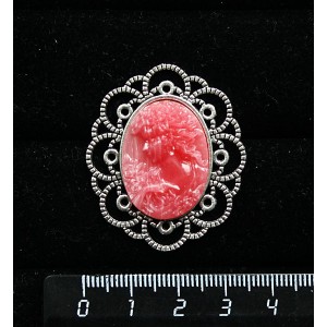 Брошь из крафтовой смолы, цвет розовый, кабошон "камея", овал 25х18мм, "ромашка"