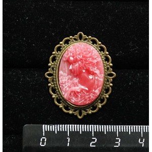 Брошь из крафтовой смолы, цвет розовый, кабошон "камея", овал 25х18мм, с узором цвет бронза
