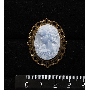Брошь из крафтовой смолы, цвет голубой, кабошон "камея", овал 25х18мм, с узором цвет бронза