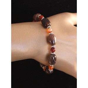 Браслет из агата кофейного (тонировка) и сердолика