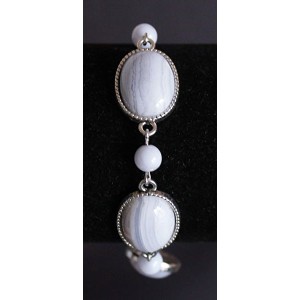 Браслет из агата голубого (сапфирин), овалы 18х13мм + шарик 6мм, цепочка