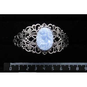 Браслет из крафтовой смолы, цвет голубой, кабошон "камея", овал 25х18мм, цвет ант.серебро