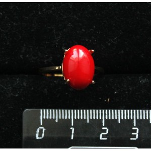 Кольцо c кораллом красным (иск.),  овал 14х10мм