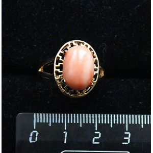Кольцо c кораллом оранжевым (иск.), греческое, 14х10мм