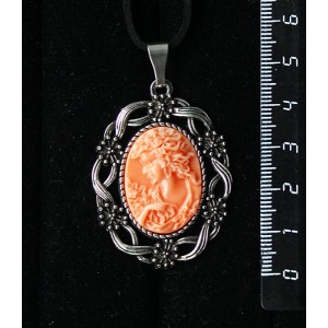 Кулон из крафтовой смолы, цвет оранжевый, кабошон "камея", овал 25х18мм, "торжество"