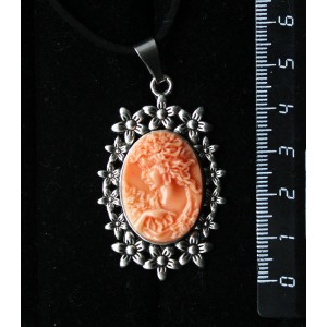 Кулон из крафтовой смолы, цвет оранжевый, кабошон "камея", овал 25х18мм, "клумба"