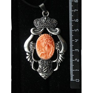 Кулон из крафтовой смолы, цвет оранжевый, кабошон "камея", овал 25х18мм, "императрица"