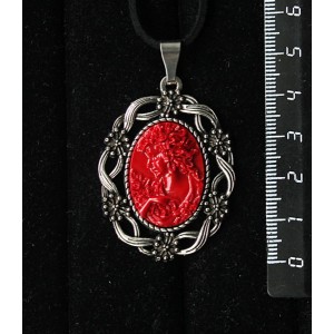 Кулон из крафтовой смолы, цвет красный, кабошон "камея", овал 25х18мм, "торжество"