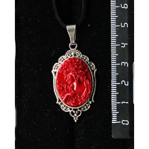 Кулон из крафтовой смолы, цвет красный, кабошон "камея", овал 25х18мм, "медальон"