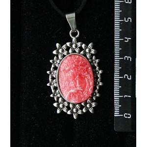 Кулон из крафтовой смолы, цвет розовый, кабошон "камея", овал 25х18мм,  "клумба"
