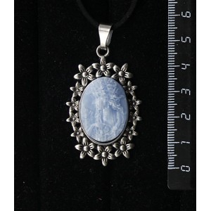 Кулон из крафтовой смолы, цвет голубой, кабошон "камея", овал 25х18мм, "клумба"