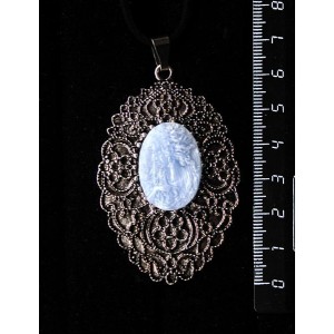 Кулон из крафтовой смолы, цвет голубой, кабошон "камея", овал 25х18мм, филигрань