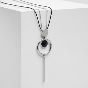 Кулон "Тотем" кольцо с иголкой, цвет чёрный, цвет серебристый, 70см