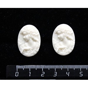 Крафтовая смола, цвет белый, кабошон "камея", овал 18*25*4мм