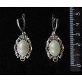 Серьги из авантюрина зеленого, основа "принцесса", овал 14х10мм, швензы посеребрение