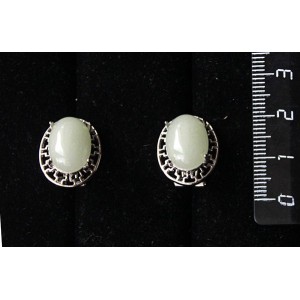 Серьги из авантюрина зеленого, "греческие", родиум, 14х10мм, замок гвоздик+лапка