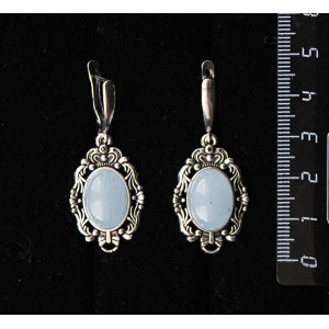 Серьги из кварца тонированного, цвет аквамарин, основа "принцесса", овал 14х10мм, швензы посеребрение