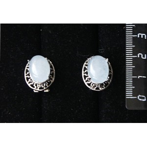 Серьги из кварца тонированного, цвет аквамарин, "греческие", родиум, 14х10мм, замок гвоздик+лапка