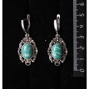 Серьги из амазонита, основа "принцесса", овал 14х10мм, швензы посеребрение