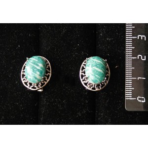 Серьги из амазонита, "греческие", родиум, 14х10мм, замок гвоздик+лапка