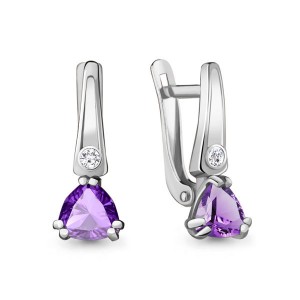 C925 Серьги 2,17г аметист, фианит родирование