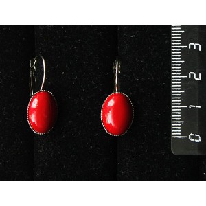 Cерьги из коралла красного (иск.), овал 14х10мм, замок петелька